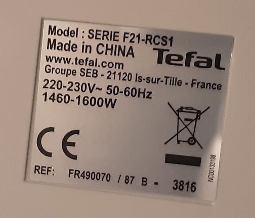 Primer nalepke Tefal za fritezo