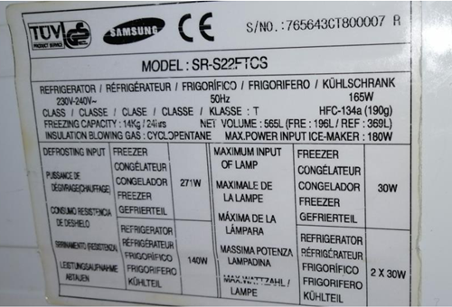 Primer nalepke Samsung za hladilnik