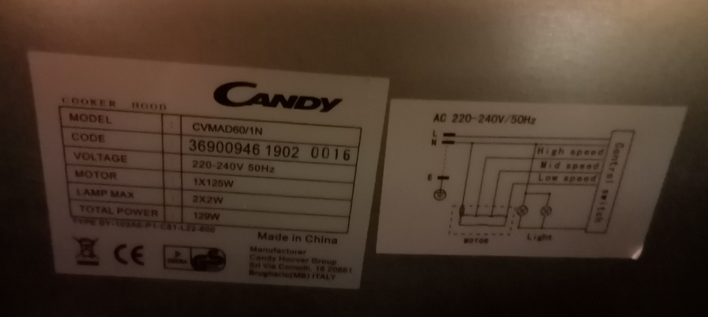 Primer nalepke Candy za kuhinjsko napo