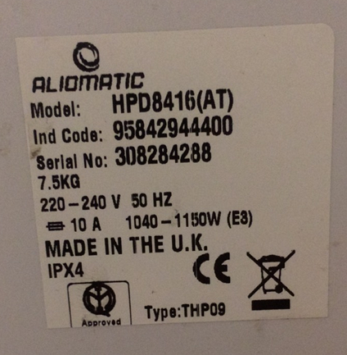 Primer nalepke Aliomatic za sušilni stroj