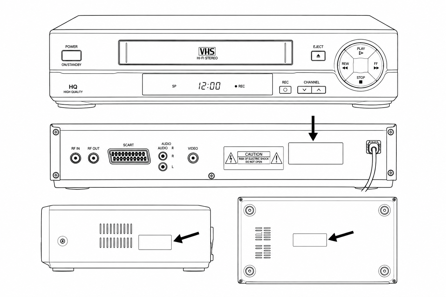 Kje je tipska nalepka na video predvajalnik - vhs?