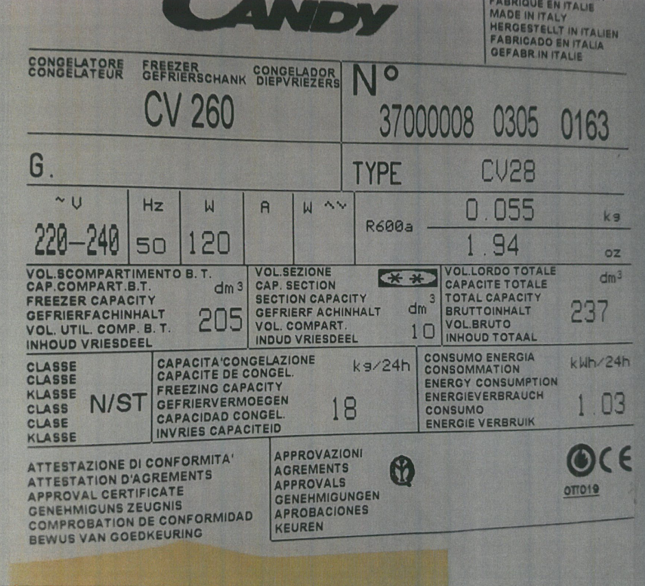 Primer nalepke Candy za zamrzovalnik