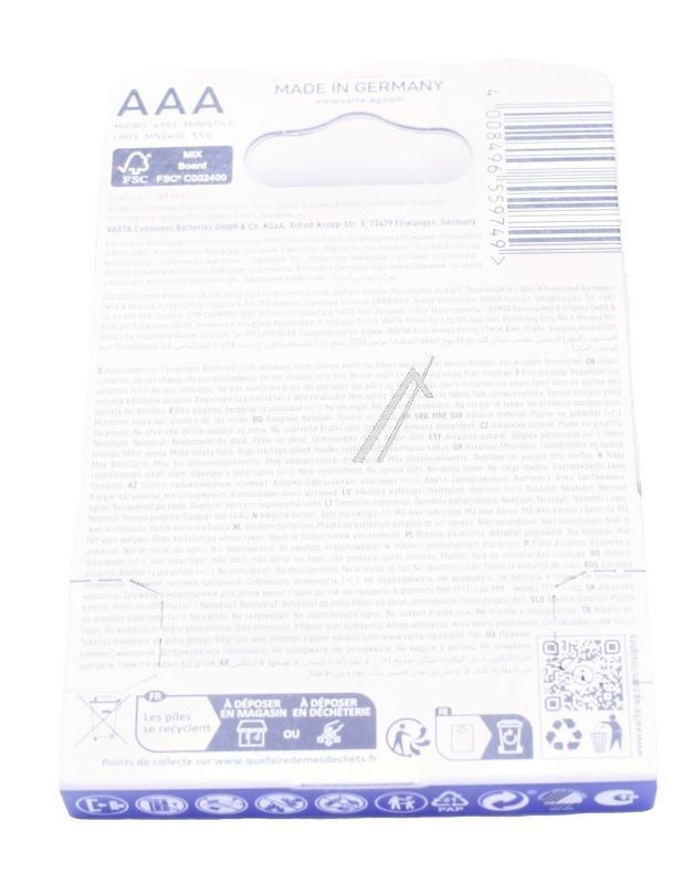 Alkalne baterije LR3 1,5V Micro Longlife Power, 4 kosi | VARTA 4903121414